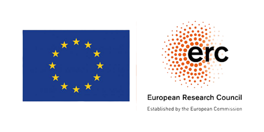 Links EU-Flagge, rechts Logo des European Research Council (ERC)