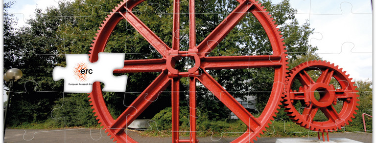 Statue of two red gears